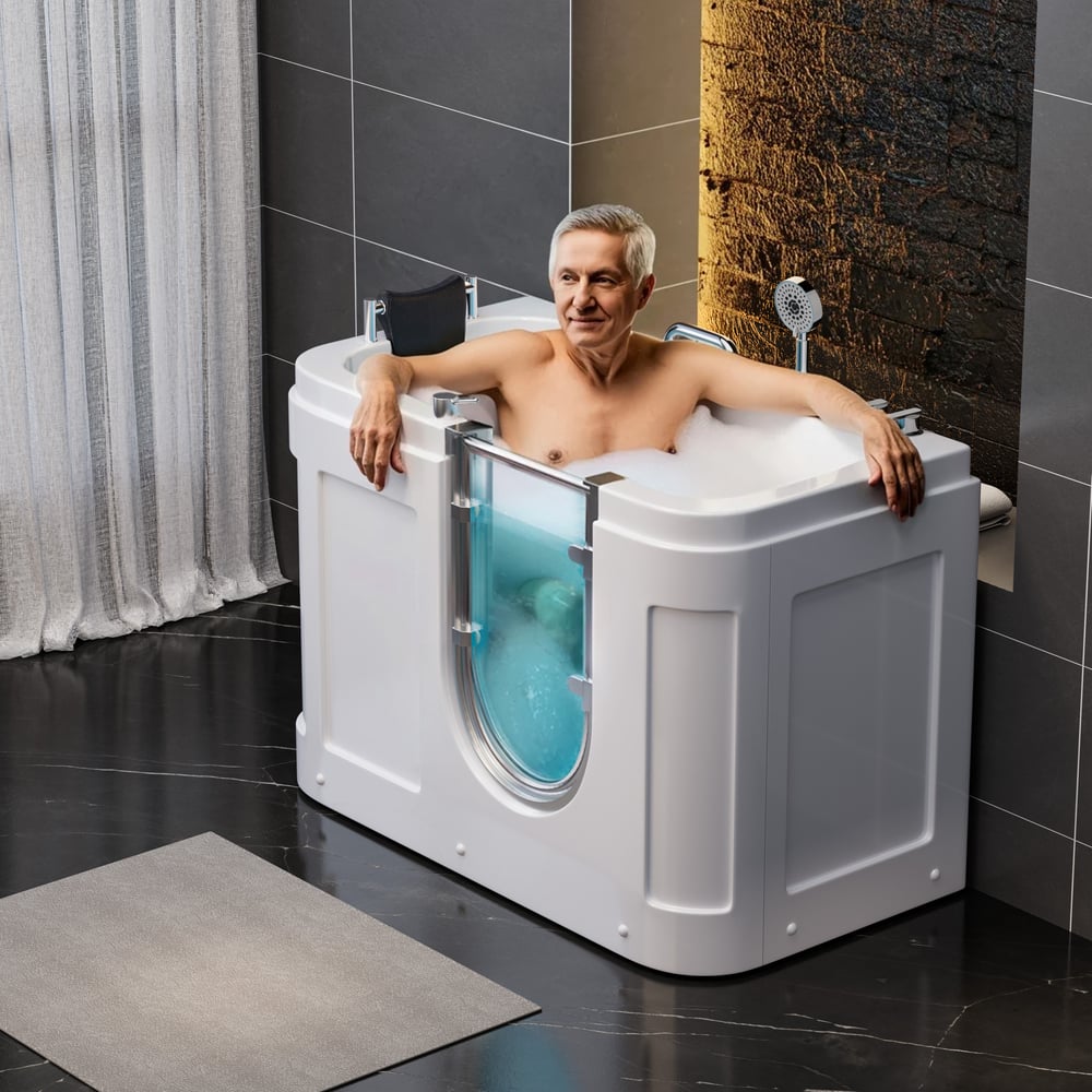 53" Walk In Whirlpool Bathtub with Built-in Seat, Massage Jets,Thermostatic Control