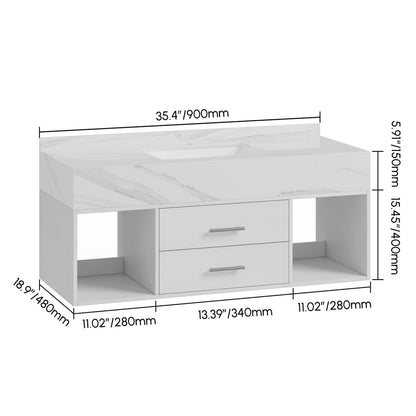 Modern 35.4" Floating Single Bathroom Vanity with Sink, Sintered Stone Top