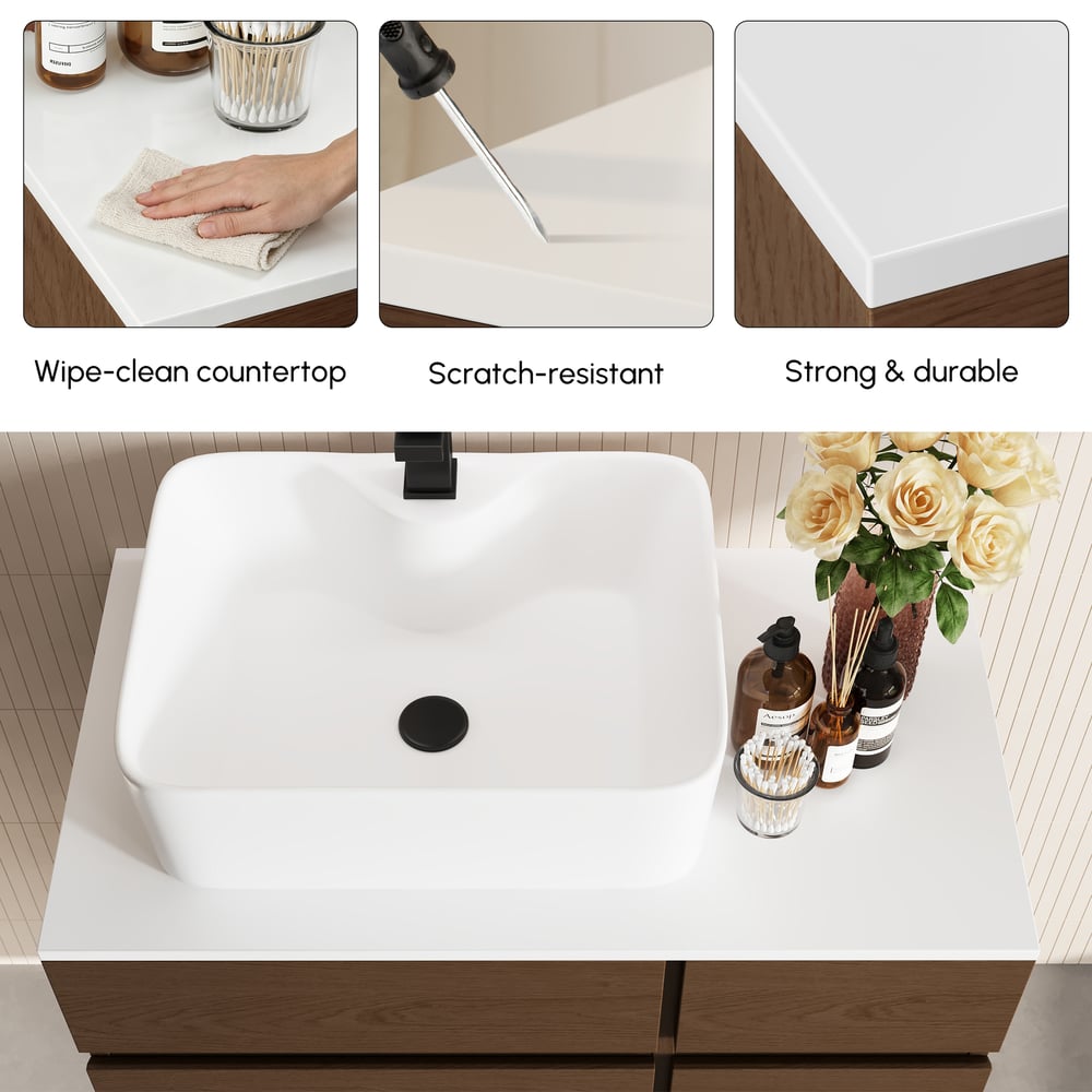 Modern 31.5" Floating Single Bathroom Vanity with Stone Resin Top, Ceramic Basin