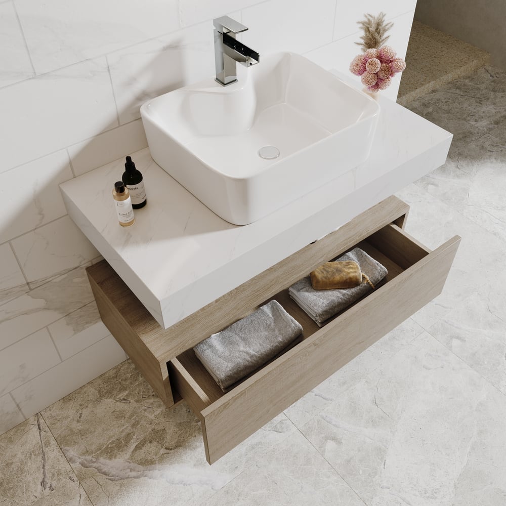 Modena 35.4"Floating Single Bathroom Vanity with Sink, Sintered Stone Top