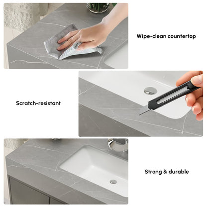 39.4" Freestanding Black Bathroom Vanity, Sintered Stone Countertop & Silver Handles