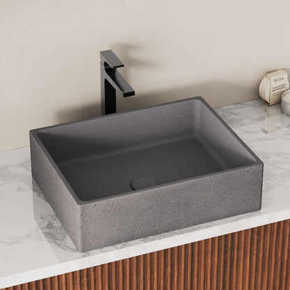 18'' Gray Concrete Vessel Sink Modern Rectangular Countertop Basin for Bathroom Vanity