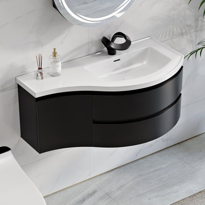 35" Floating Single Curved Bathroom Vanity with Sink & Storage