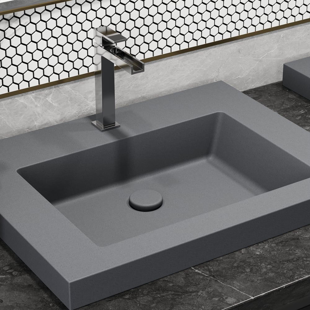 23"Rectangular Concrete Gray Drop-in Bathroom Sink