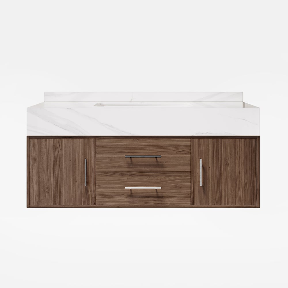 39.3" Walnut Bathroom Vanity & LED Medicine Cabinet Set