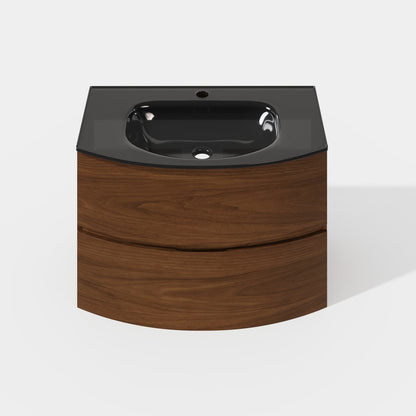 Modern 31.5" Floating Bathroom Vanity with One-piece Glass Basin 2 Drawers in Walnut