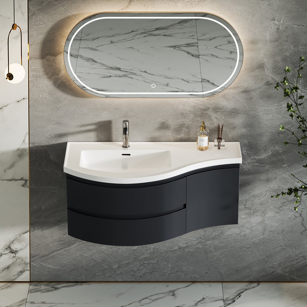 35" Floating Single Curved Bathroom Vanity with Sink & Storage