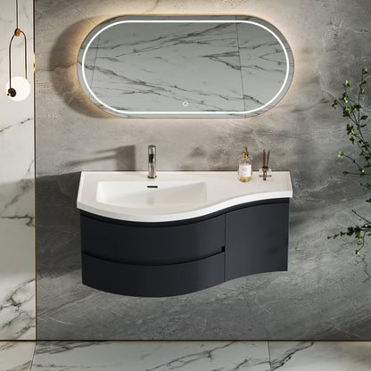 35" Floating Single Curved Bathroom Vanity with Sink & Storage