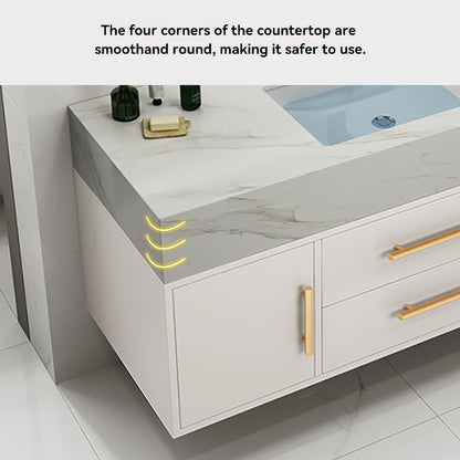 Modern 39" White Floating Single Bathroom Vanity with Sintered Stone Top and Sink