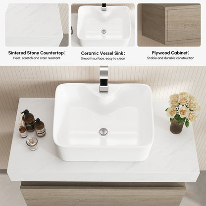 Modena 35.4"Floating Single Bathroom Vanity with Sink, Sintered Stone Top