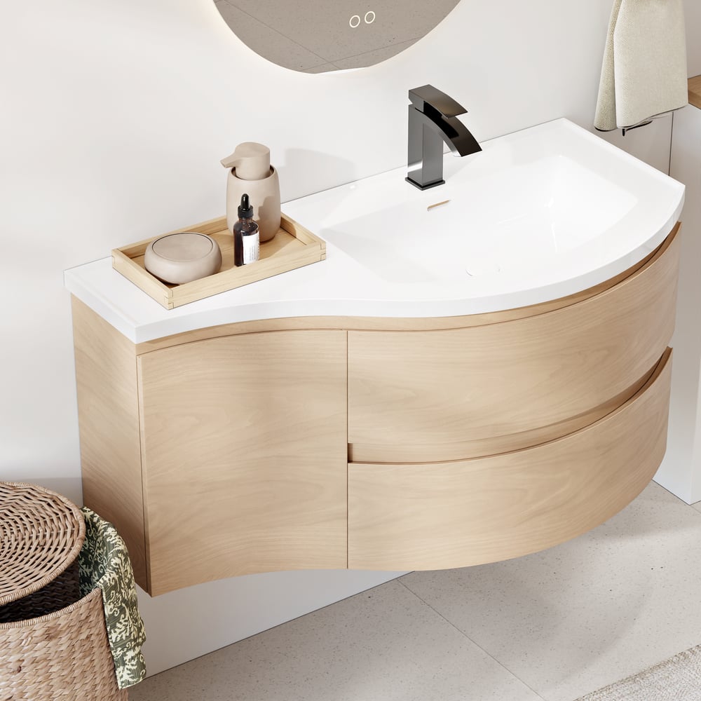 35" Floating Single Curved Bathroom Vanity with Sink & Storage