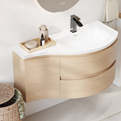 35" Floating Single Curved Bathroom Vanity with Sink & Storage