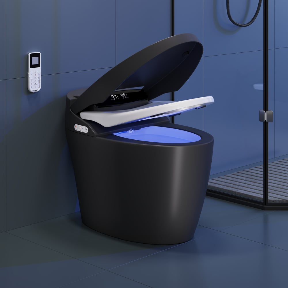 Hynova AX1 Pro Smart Bidet Toilet with Zero Water Pressure & Auto Flush, Black, 1.28 GPF