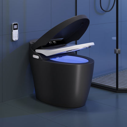 Hynova AX1 Pro Smart Bidet Toilet with Zero Water Pressure & Auto Flush, Black, 1.28 GPF