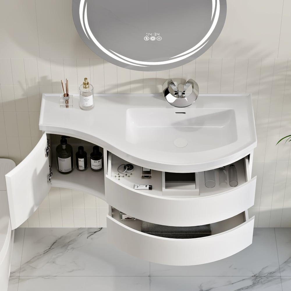 35" Floating Single Curved Bathroom Vanity with Sink & Storage