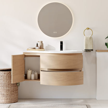 35" Floating Single Curved Bathroom Vanity with Sink & Storage