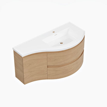 35" Floating Single Curved Bathroom Vanity with Sink & Storage