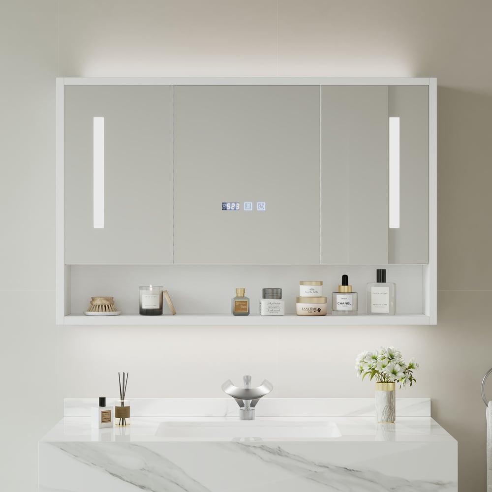 39.4" White Floating Bathroom Vanity Set with LED Medicine Cabinet