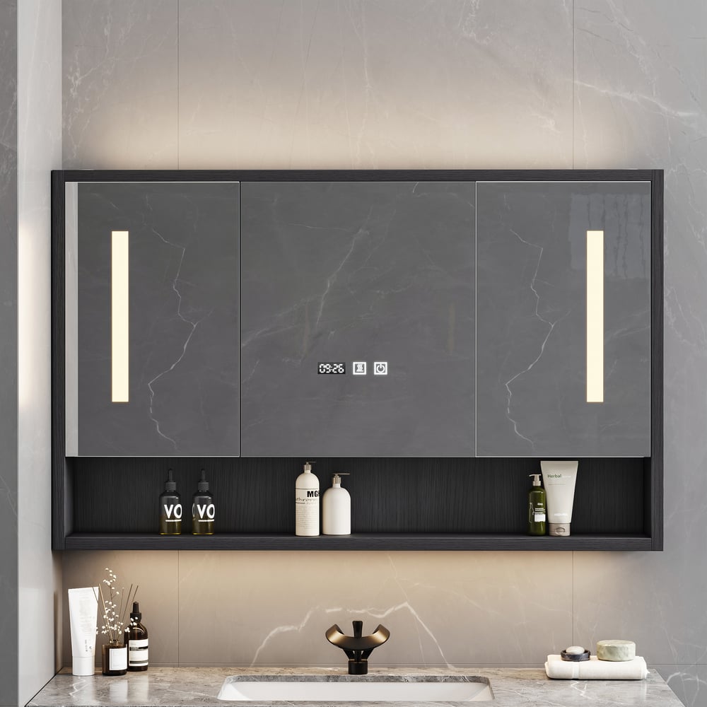 39.4" Black Floating Bathroom Vanity Set with LED Medicine Cabinet