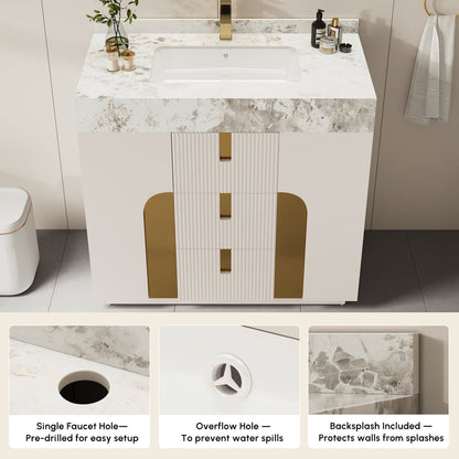 36" Artis Freestanding Bathroom Vanity Single Sink Vanity Cabinet Sintered Stone Top