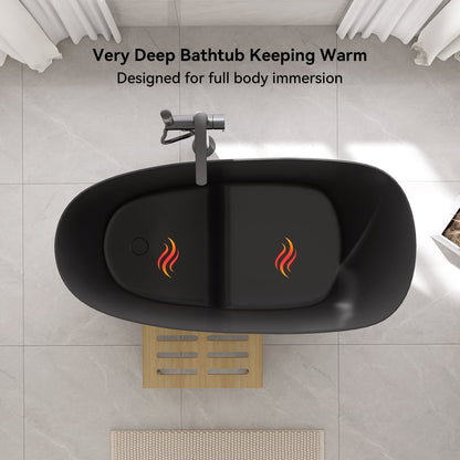 47" Japanese Modern Irregular Freestanding Stone Resin Soaking Bathtub Black