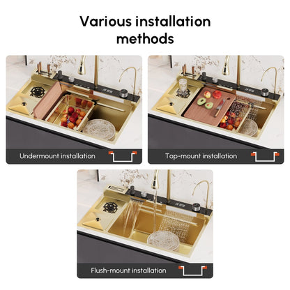 Multi-Function Stainless Steel Kitchen Sink 32.3" × 18.9" with Pull-Out Faucet