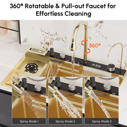 Multi-Function Stainless Steel Kitchen Sink 32.3" × 18.9" with Pull-Out Faucet