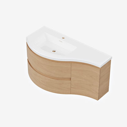 35" Floating Single Curved Bathroom Vanity with Sink & Storage