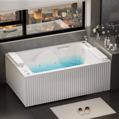 67" 2-Person Whirlpool Bathtub with  33 Massage Jets & 2 LED Waterfall Pillow & Thermostatic Control
