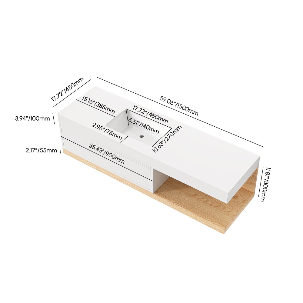 59" Floating Bathroom Vanity & LED Medicine Cabinet Set