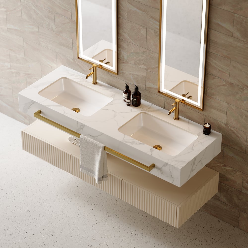 Bathroom Vanity Series 55.1" Modern Floating Bathroom Vanity White with Double Sinks