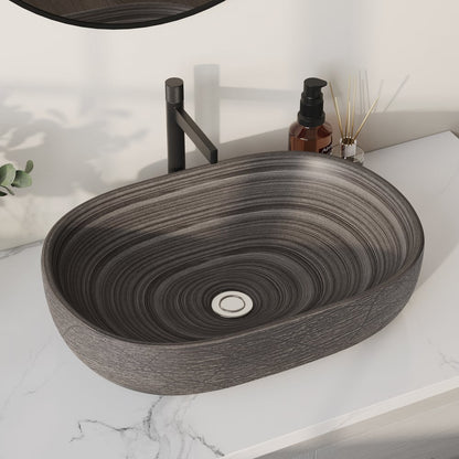 23" Grey Oval Ceramic Bathroom Sink – Matte Glazed Vessel Sink