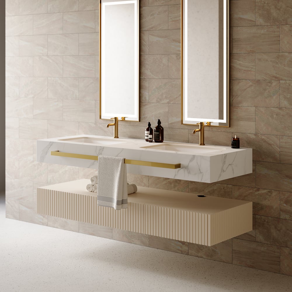 Bathroom Vanity Series 55.1" Modern Floating Bathroom Vanity White with Double Sinks