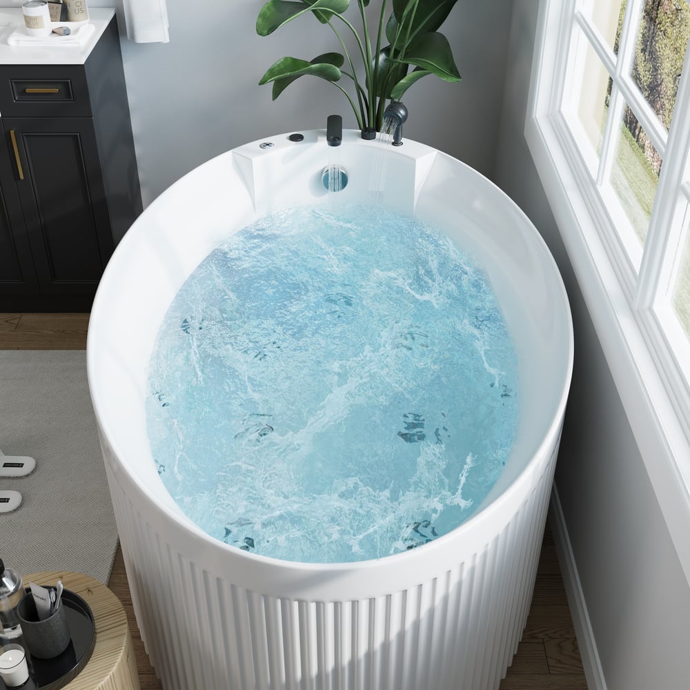 67" Fluted Acrylic Whirlpool Bathtub with Jetted Massage Temperature Control
