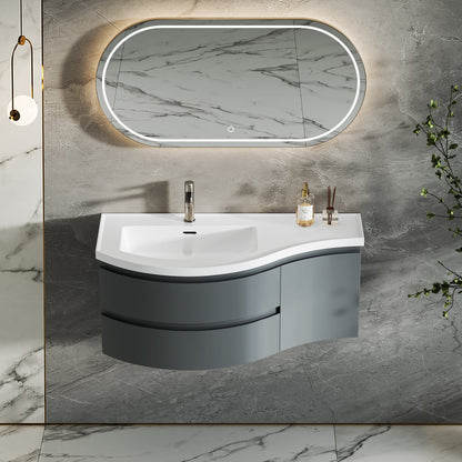 35" Floating Single Curved Bathroom Vanity with Sink & Storage