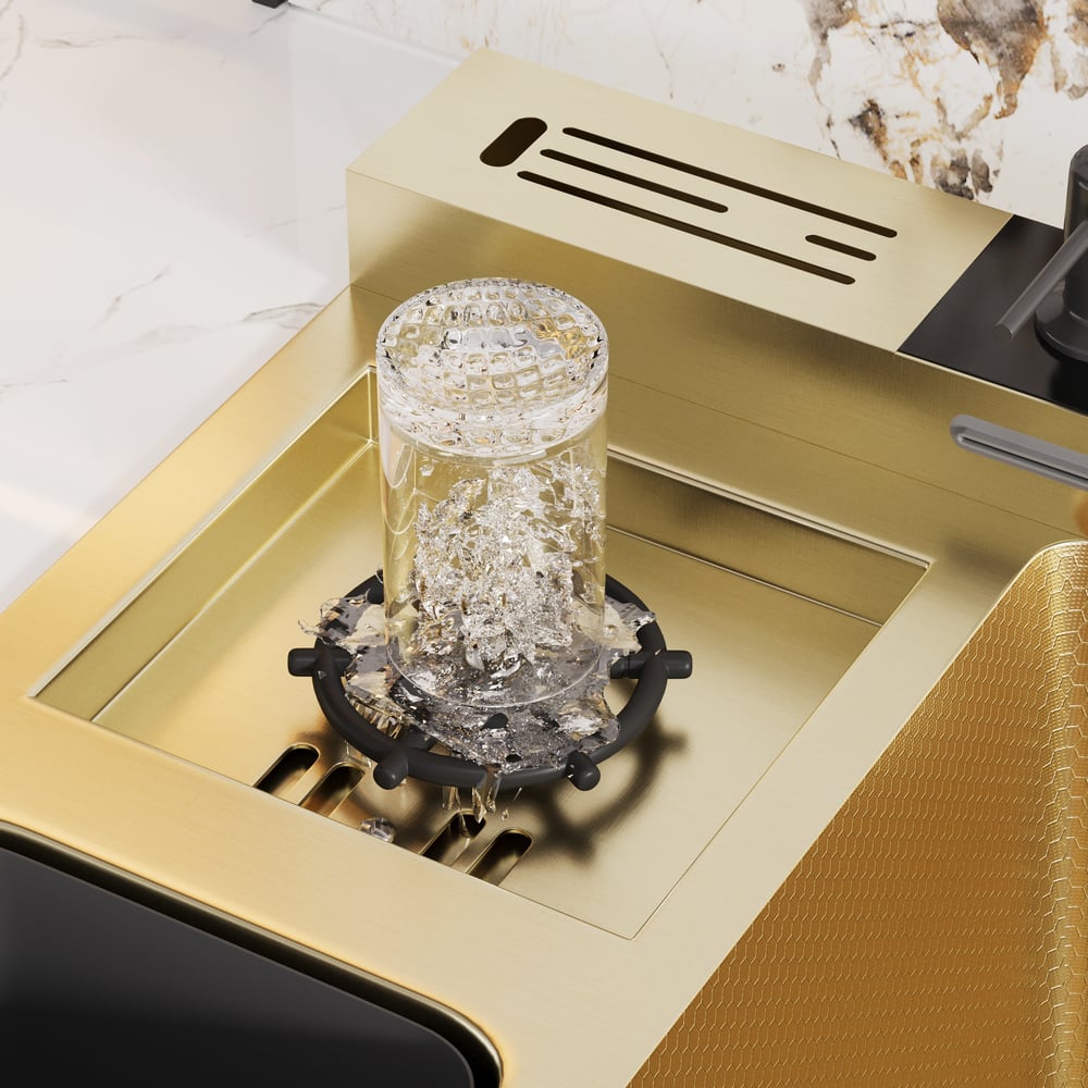 Multi-Function Stainless Steel Kitchen Sink 32.3" × 18.9" with Pull-Out Faucet