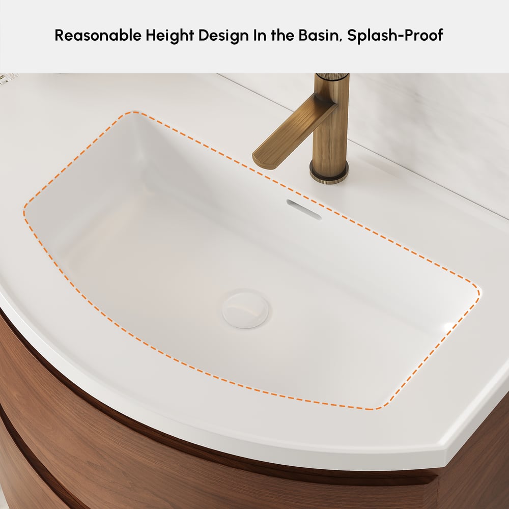 35" Floating Single Curved Bathroom Vanity with Sink & Storage