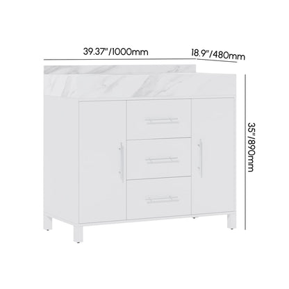 39.4" Freestanding White Bathroom Vanity, Sintered Stone Countertop & Silver Handles