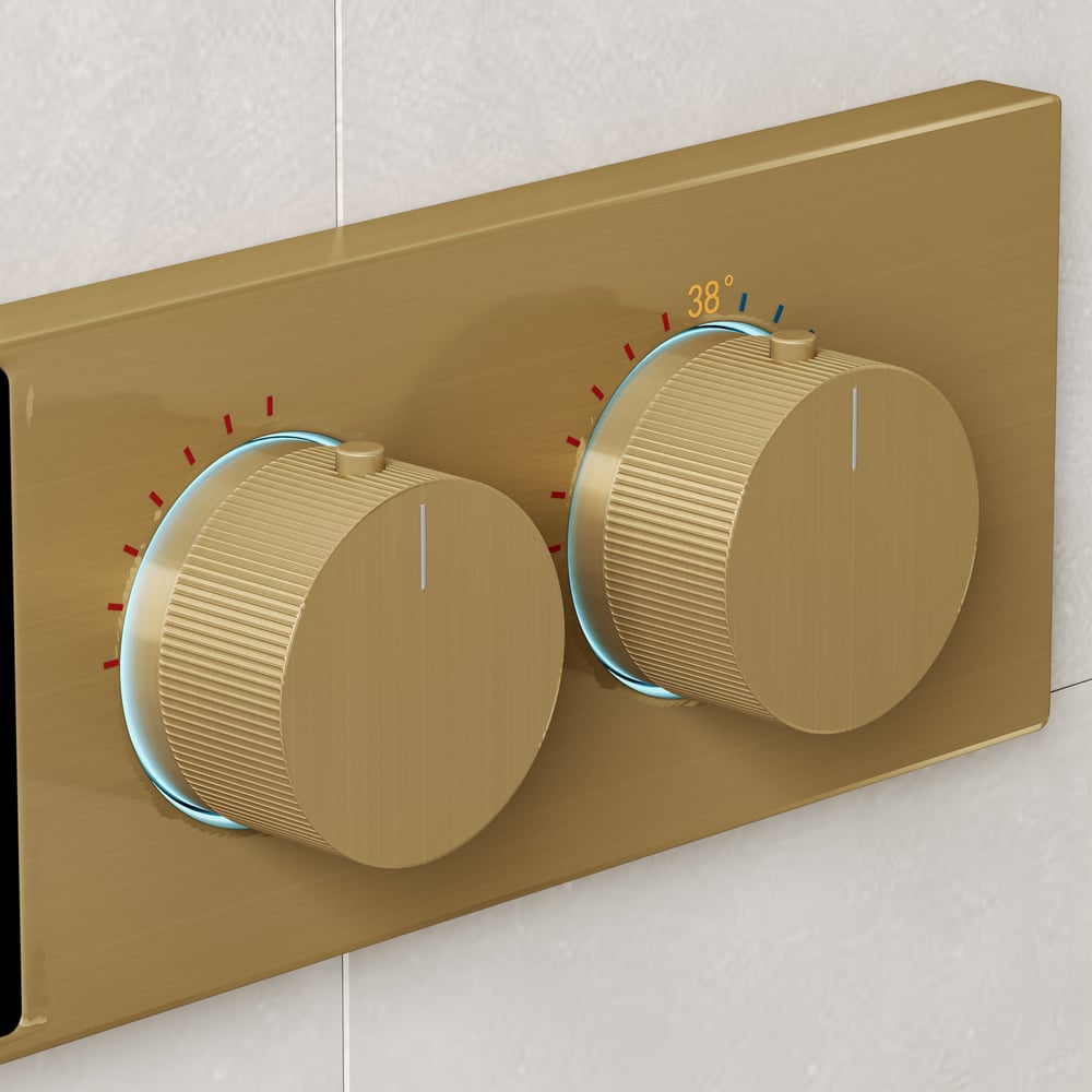 Luxury Gold Thermostatic Shower System with Overhead Rainfall & Handheld Spray