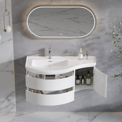 35" Floating Single Curved Bathroom Vanity with Sink & Storage