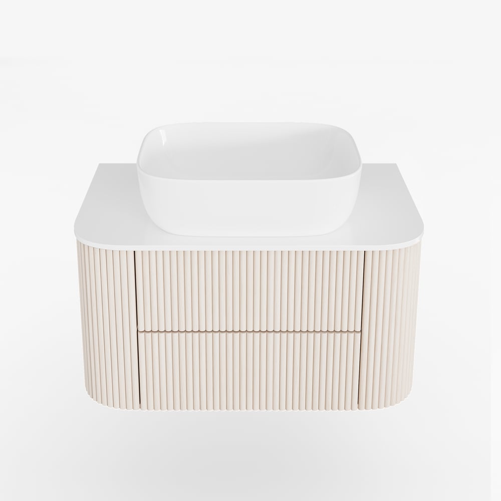 31.5" Whitewash Fluted Bathroom Vanity with Vessel Sink – Wall-Mounted Floating Design