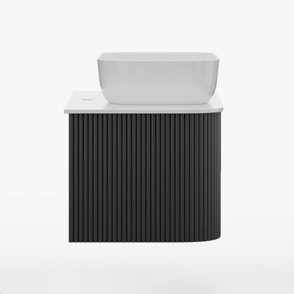Black Fluted Bathroom Vanity Set 31.5" Floating Bathroom Vanity with Vessel Sink