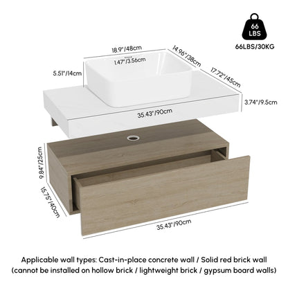 Modena 35.4"Floating Single Bathroom Vanity with Sink, Sintered Stone Top