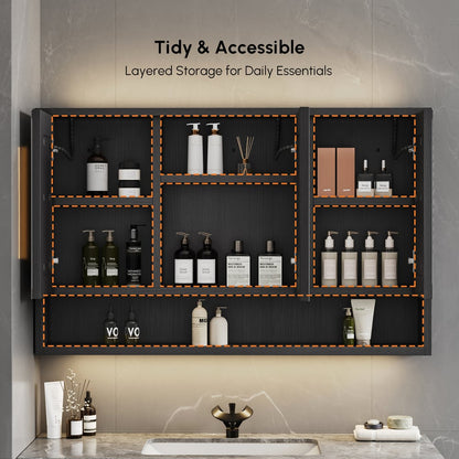39.4" Black Floating Bathroom Vanity Set with LED Medicine Cabinet