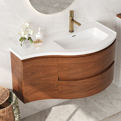 35" Floating Single Curved Bathroom Vanity with Sink & Storage