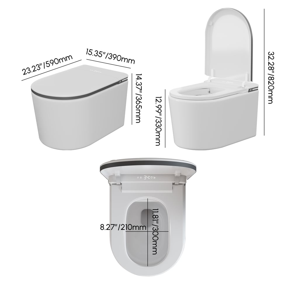 Airloo S6 Wall-Mounted Smart Bidet Toilet with Auto Lid, Aromatherapy