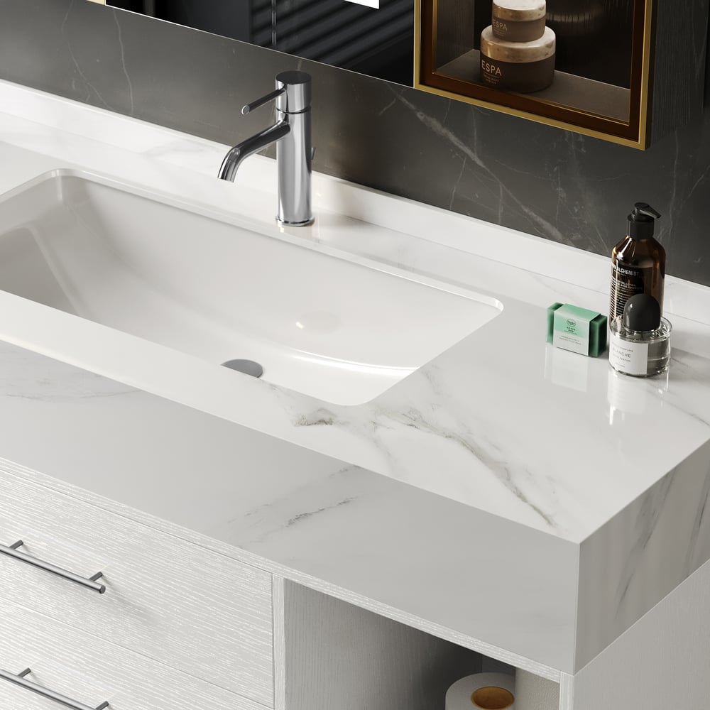 Modern 35.4" Floating Single Bathroom Vanity with Sink, Sintered Stone Top