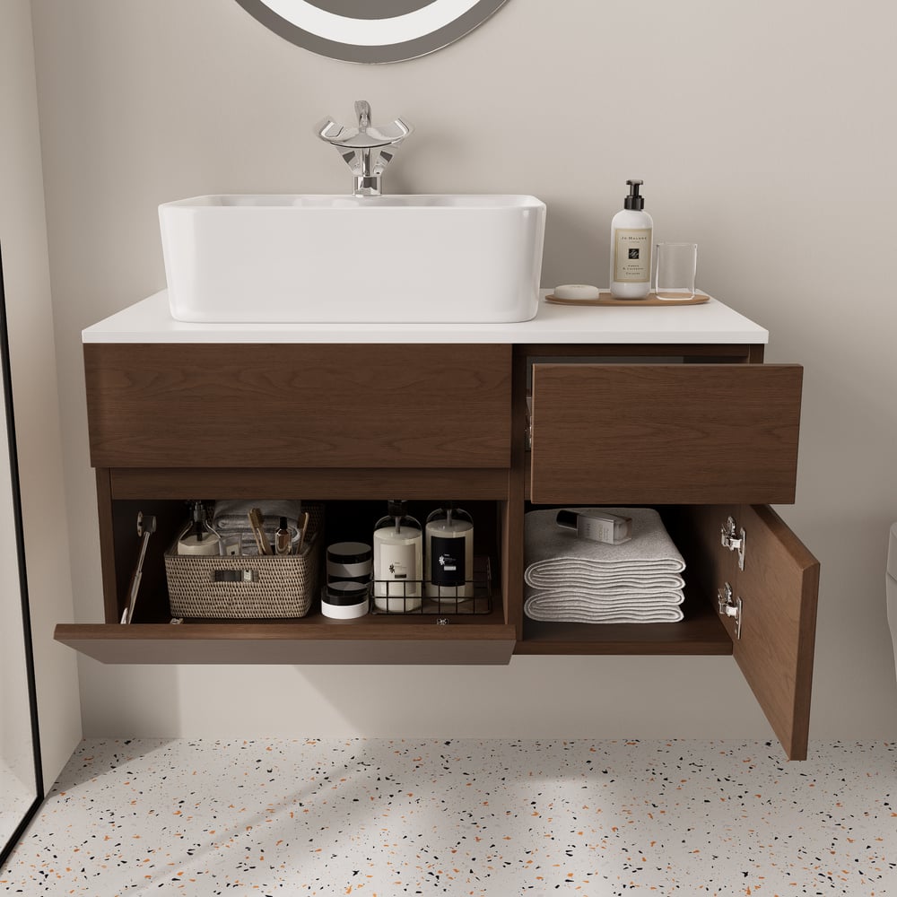 Modern 31.5" Floating Single Bathroom Vanity with Stone Resin Top, Ceramic Basin