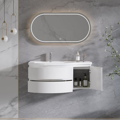 35" Floating Single Curved Bathroom Vanity with Sink & Storage