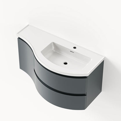 35" Floating Single Curved Bathroom Vanity with Sink & Storage